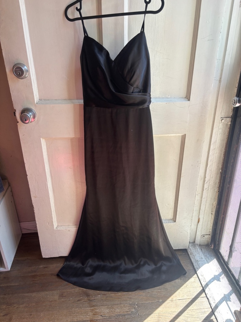 Elegant Black Satin Slip Dress with Spaghetti Straps